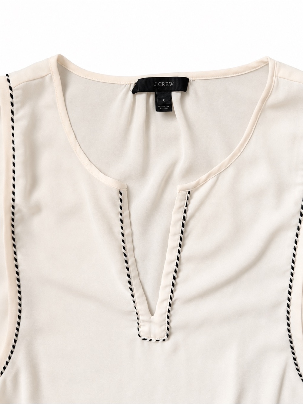 J.Crew Cream Black Trim Split Neck Blouse Size 6 - Picture 2 of 3